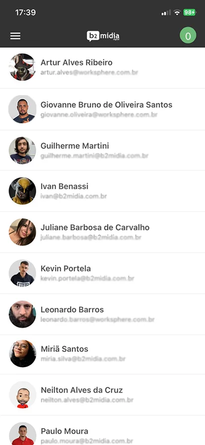 Lista de contatos