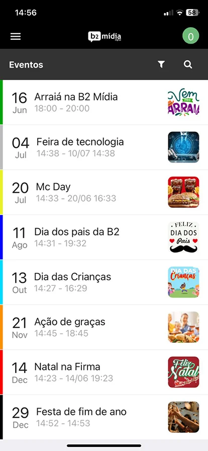 Calendário de eventos
