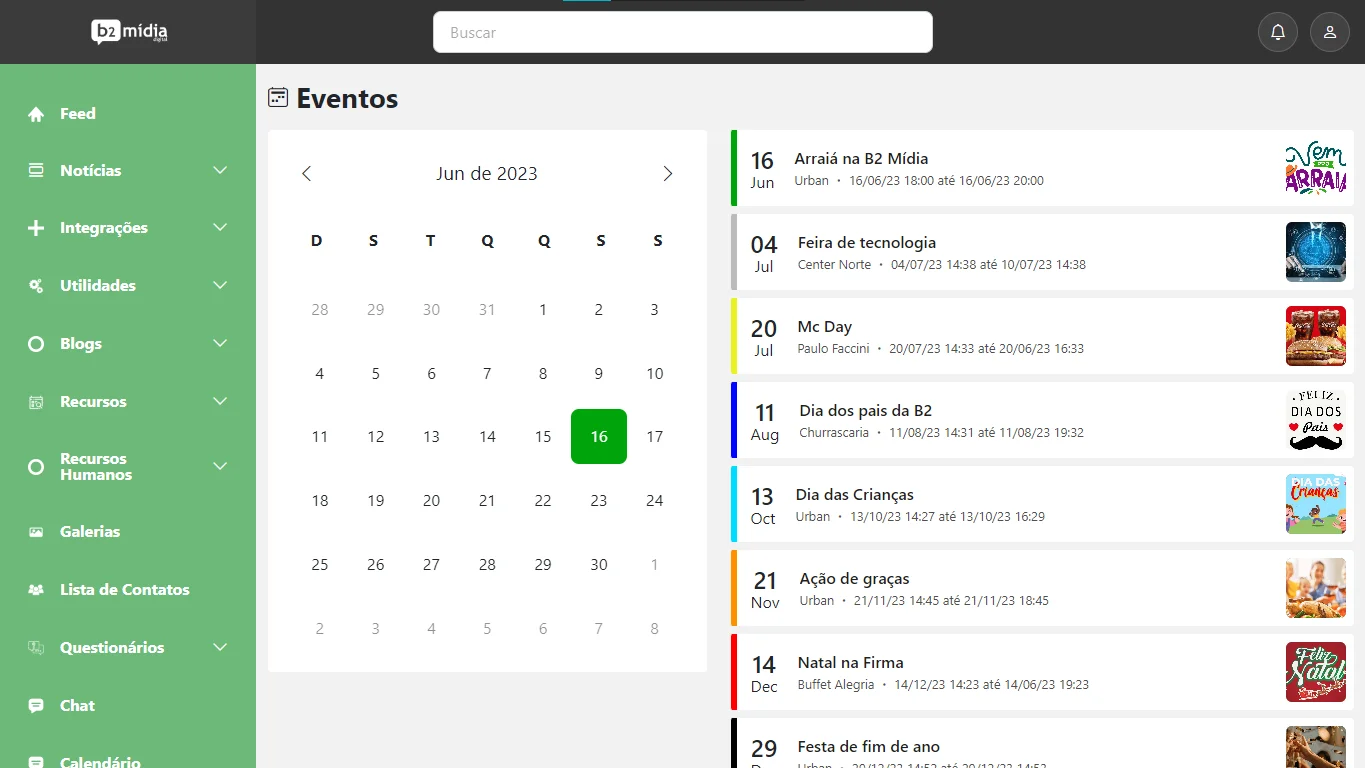 Calendário de eventos